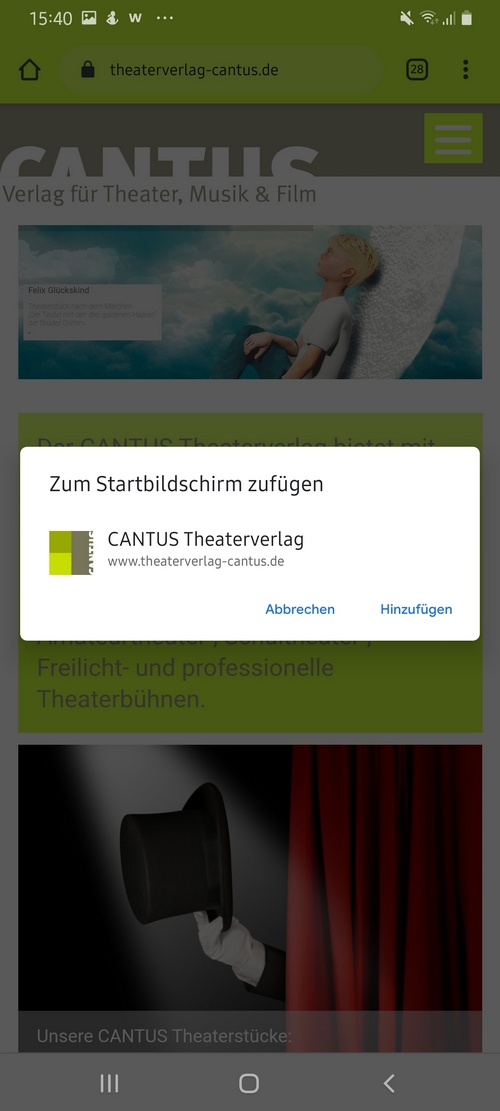 CANTUS App - Smartphone Browser Google Chrome